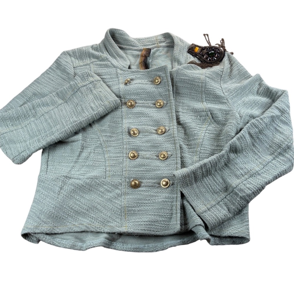 Aratta Silent Journey Jacket Women L Green Military Boho Eclectic Art-to-Wear